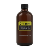 Organic Fractionated Coconut Oil 1000 mL brown bottle – certified organic, lightweight moisturizer for skin and hair, E11 Store
