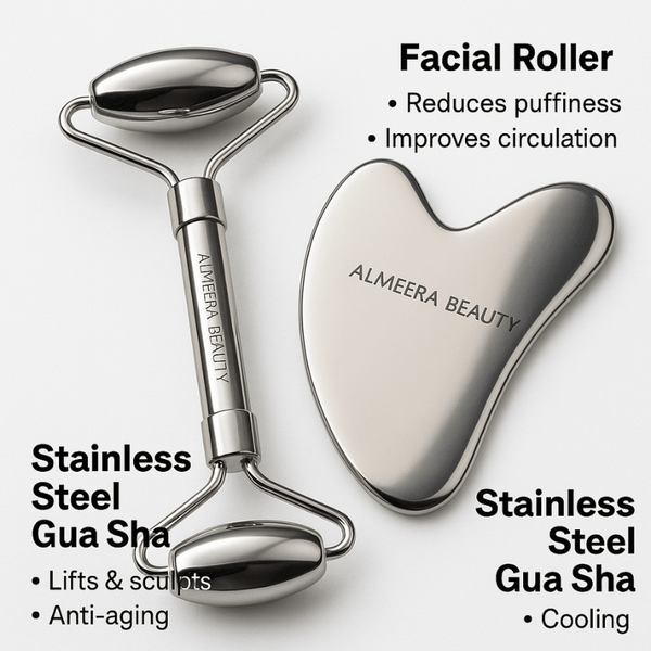 Gua Sha + Facial Roller Toolkit – Stainless Steel Facial Massage Set - E11 Store