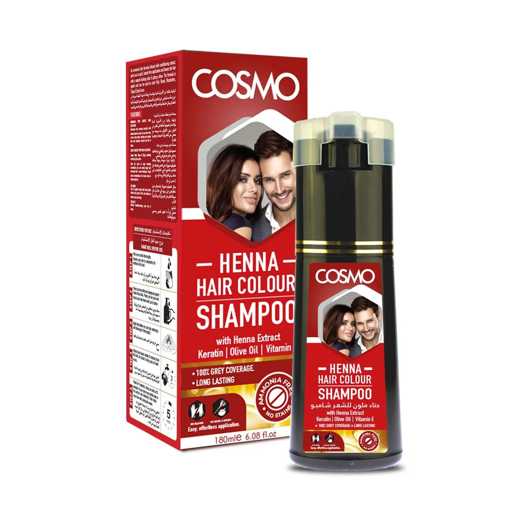 Henna Hair Colour Shampoo – 180ml | 100% Grey Coverage | Ammonia - Free with Henna, Keratin, Olive Oil & Vitamin E - E11 Store