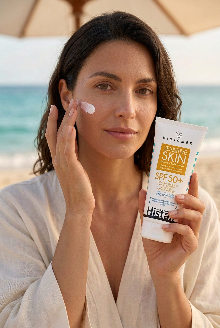 Histan Sensitive Skin beach image with a different woman