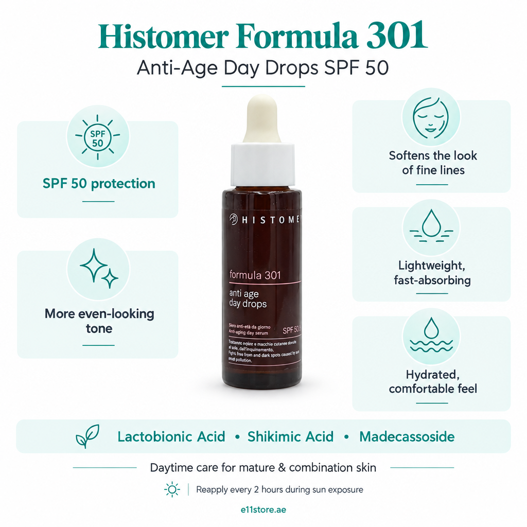 Histomer Formula 301 Anti-Age Day Drops SPF50 key-features image | E11 Store