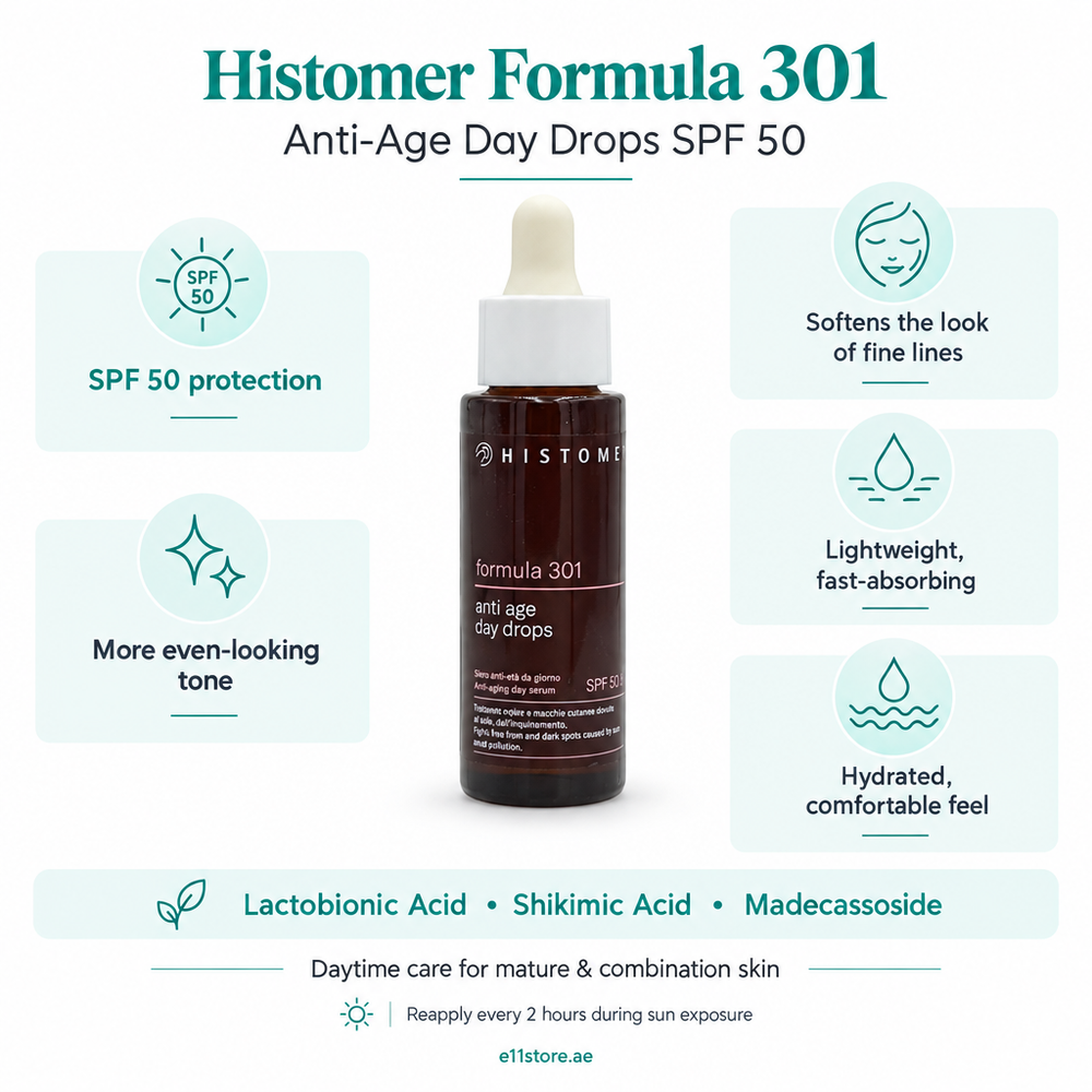 Histomer Formula 301 Anti-Age Day Drops SPF50 key-features image | E11 Store