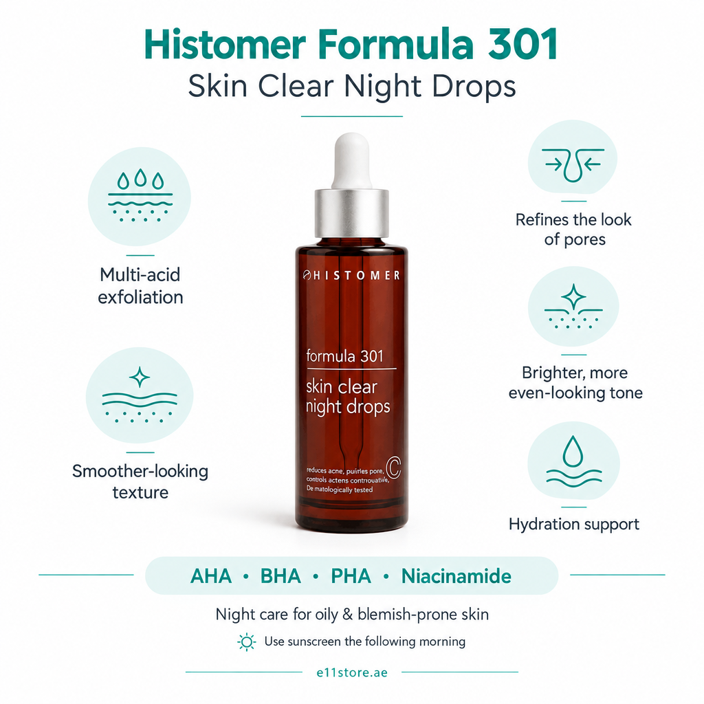 Histomer Formula 301 Skin Clear Night Drops key-features image | E11 Store