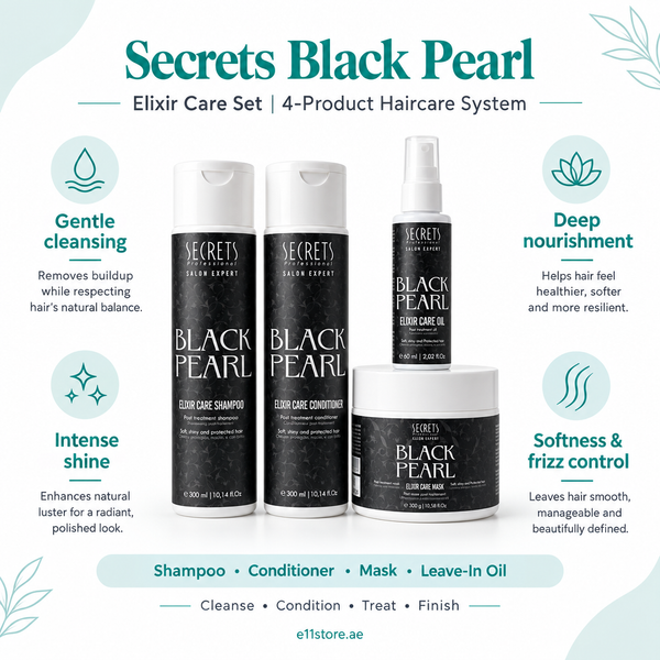 Secrets Black Pearl Elixir Care four-product set key-features image | E11 Store