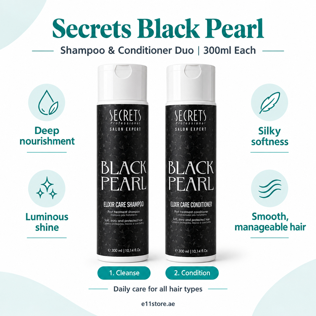 Secrets Black Pearl Shampoo and Conditioner Duo key-features image | E11 Store