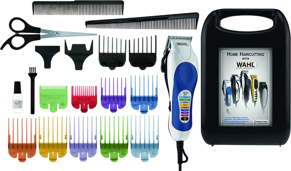 Wahl Colour Pro Corded Clipper Kit, Soft Hairbrush Neck Duster, 12 Colour Coded Guide Combs, Hair Clippers for Men, Head Shaver, Men's Hair Clippers, Easy Home Haircutting, Family Haircuts, White 79300 - 1616  | E11 Store
